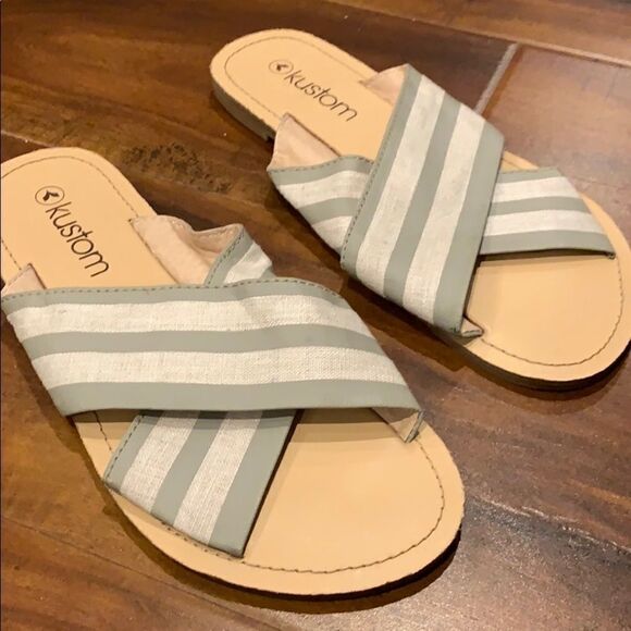 Gray stripe kustom slides sandals shoes - Picture 2 of 8